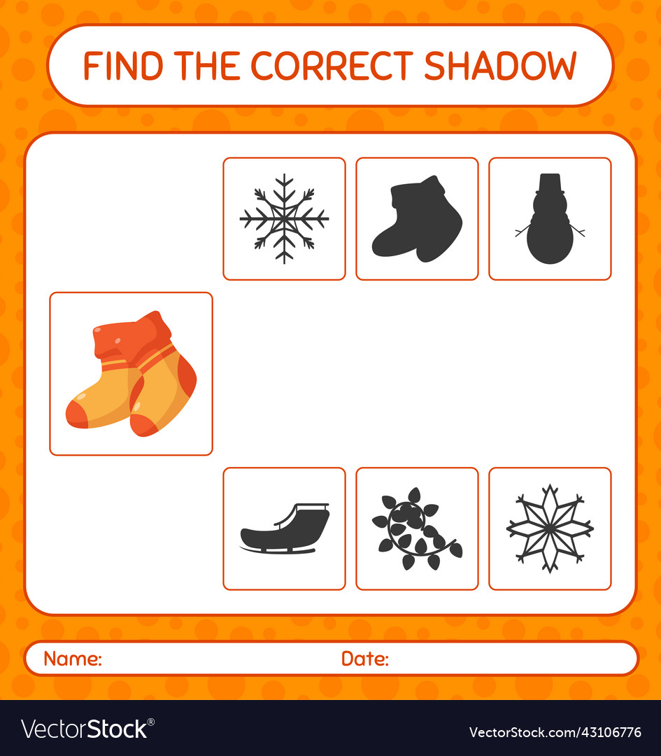 Find the correct shadows game with sock worksheet