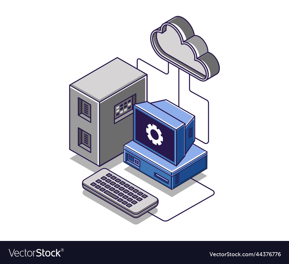 Flat isometric concept computer cloud server