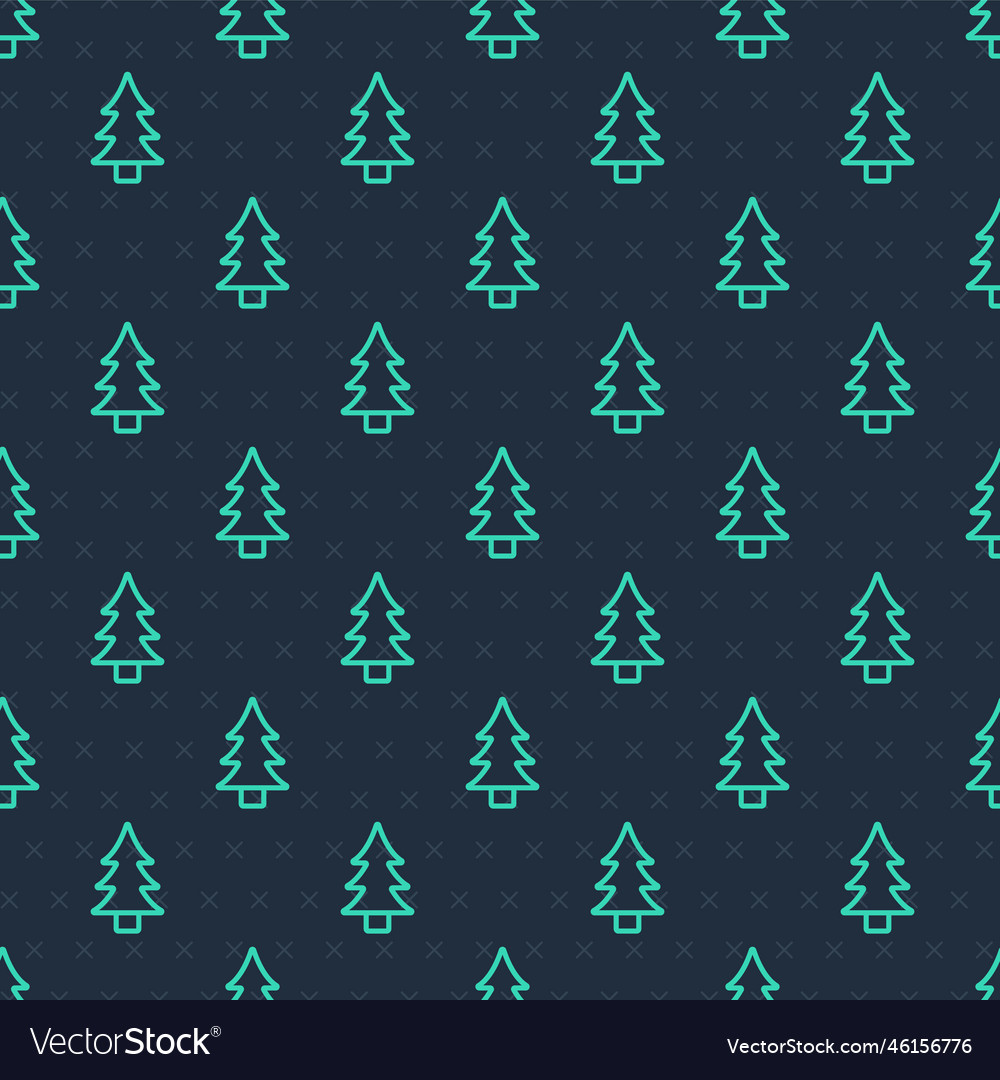 Green line tree icon isolated seamless pattern vector image Green line tree icon isolated seamless pattern