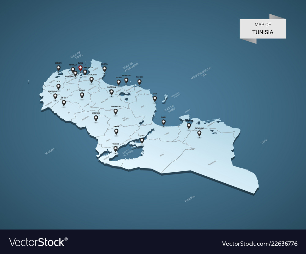 Isometric 3d tunisia map concept Royalty Free Vector Image