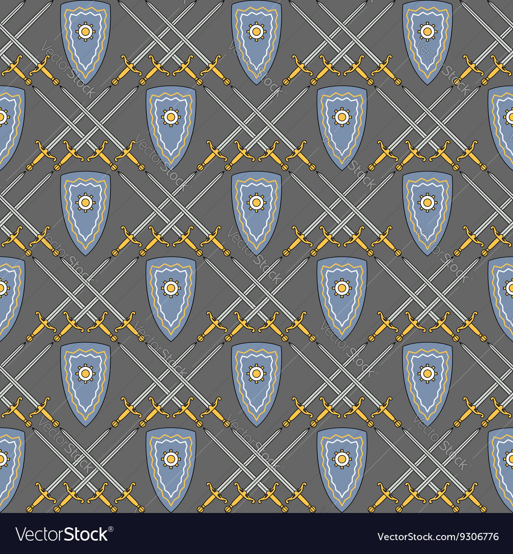 Seamless pattern with medieval shield and swords