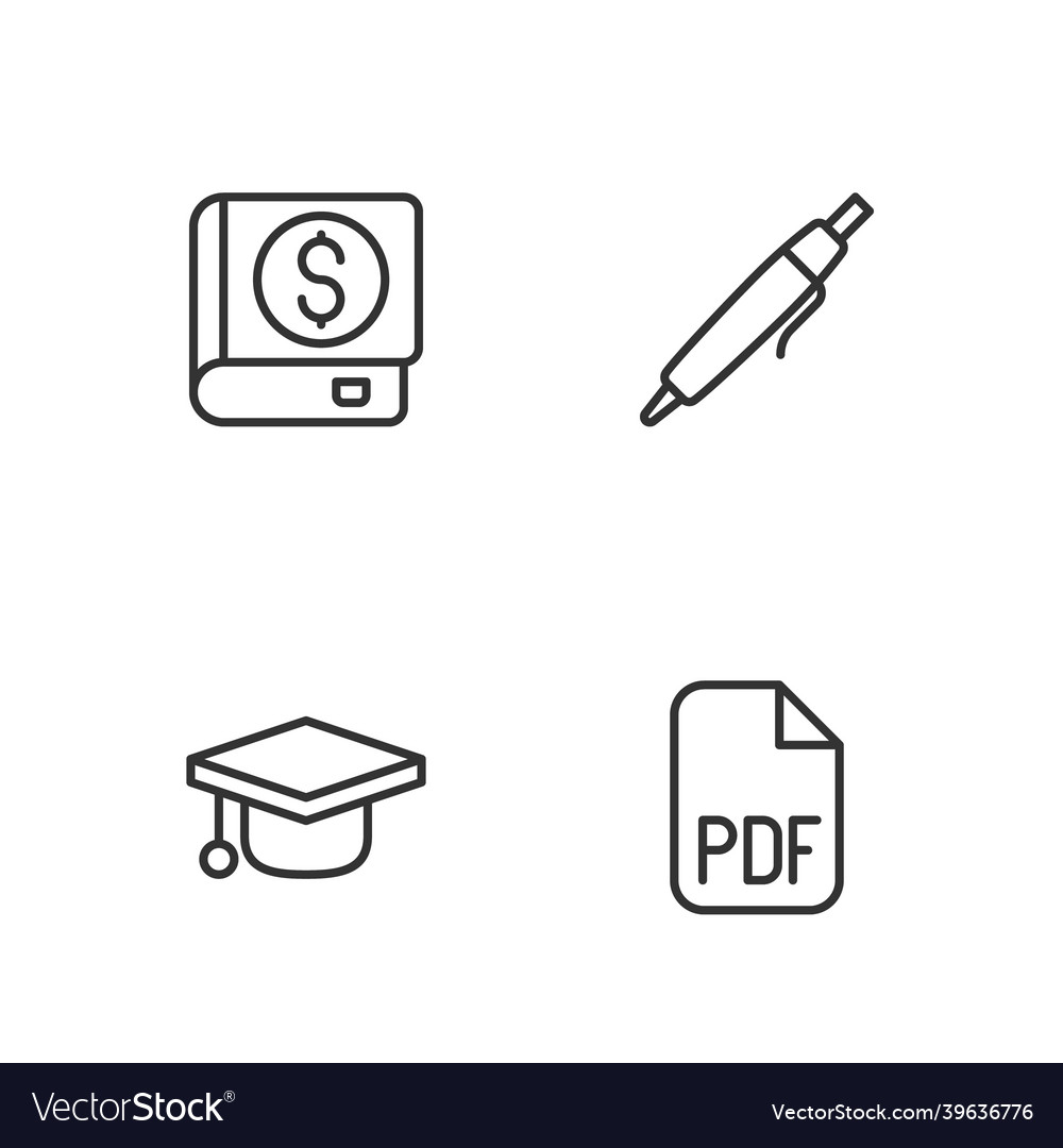 Set line pdf file document graduation cap vector image Set line pdf file document graduation cap