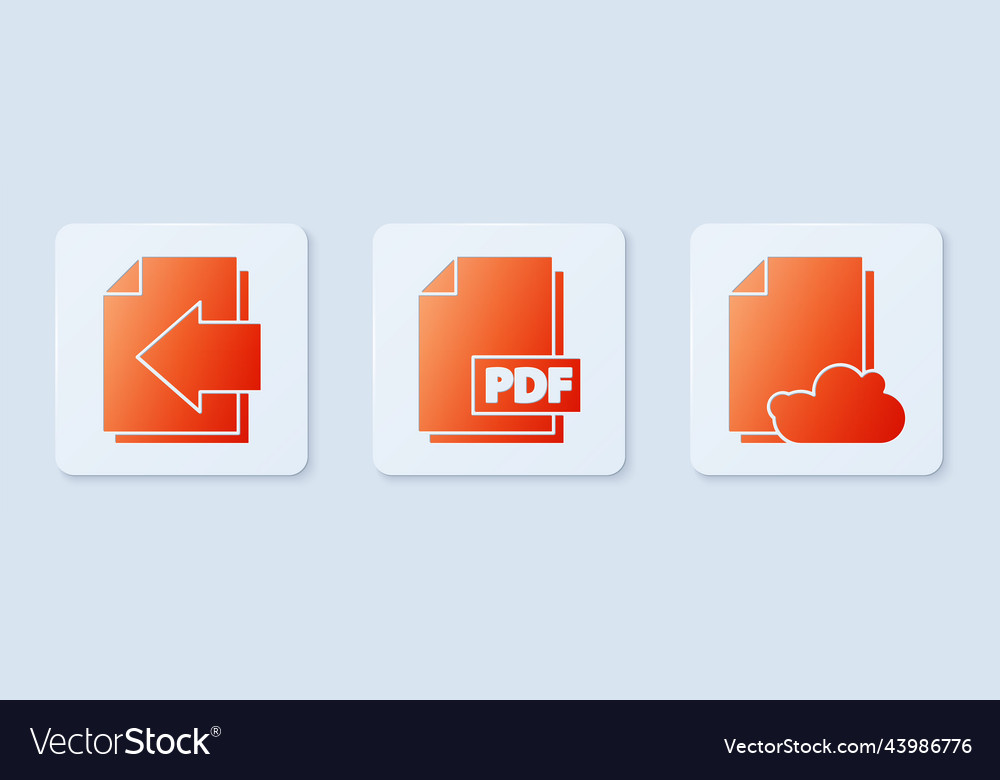 Set pdf file document next page arrow and cloud