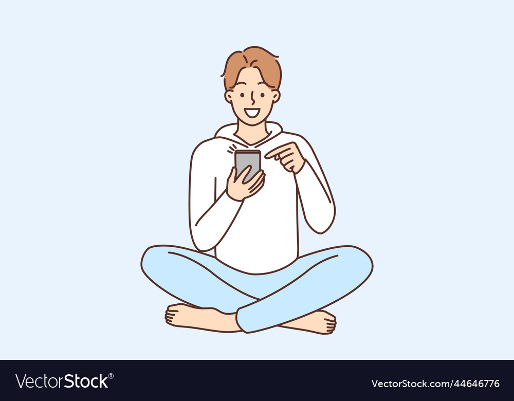 Smiling man using cellphone vector image Smiling man using cellphone
