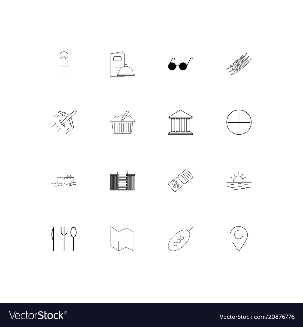 Travel and tourism linear thin icons set outlined