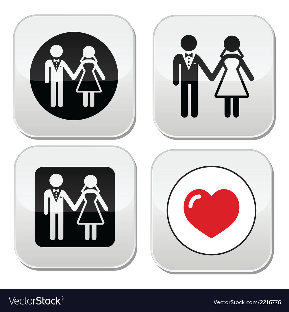 Wedding married couple white icon set on black Vector Image