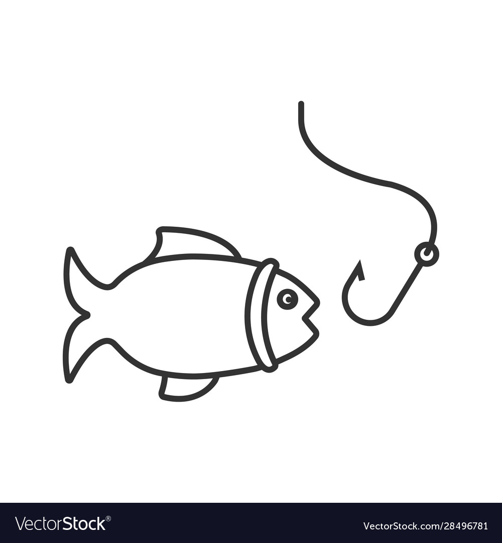 Fish and hook linear icon
