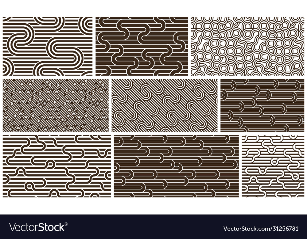 Lined seamless patterns with twisted lines vector image Lined seamless patterns with twisted lines