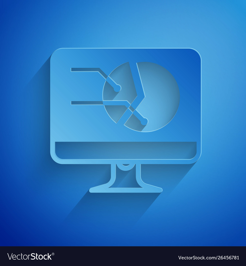 Paper cut computer monitor with graph chart icon vector image Paper cut computer monitor with graph chart icon