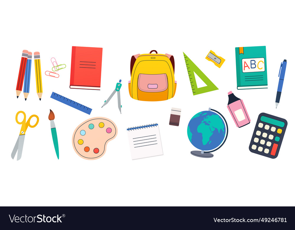 School And Education Supplies Set Children Vector Image