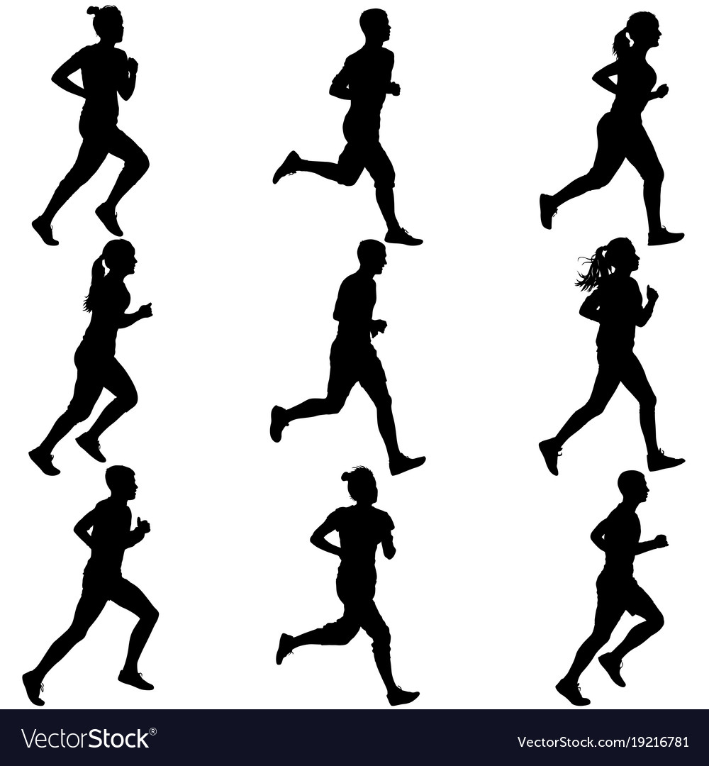 Set of silhouettes runners on sprint men Vector Image