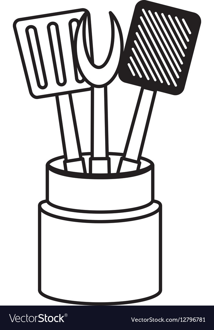 Set utensil kitchen container outline Royalty Free Vector