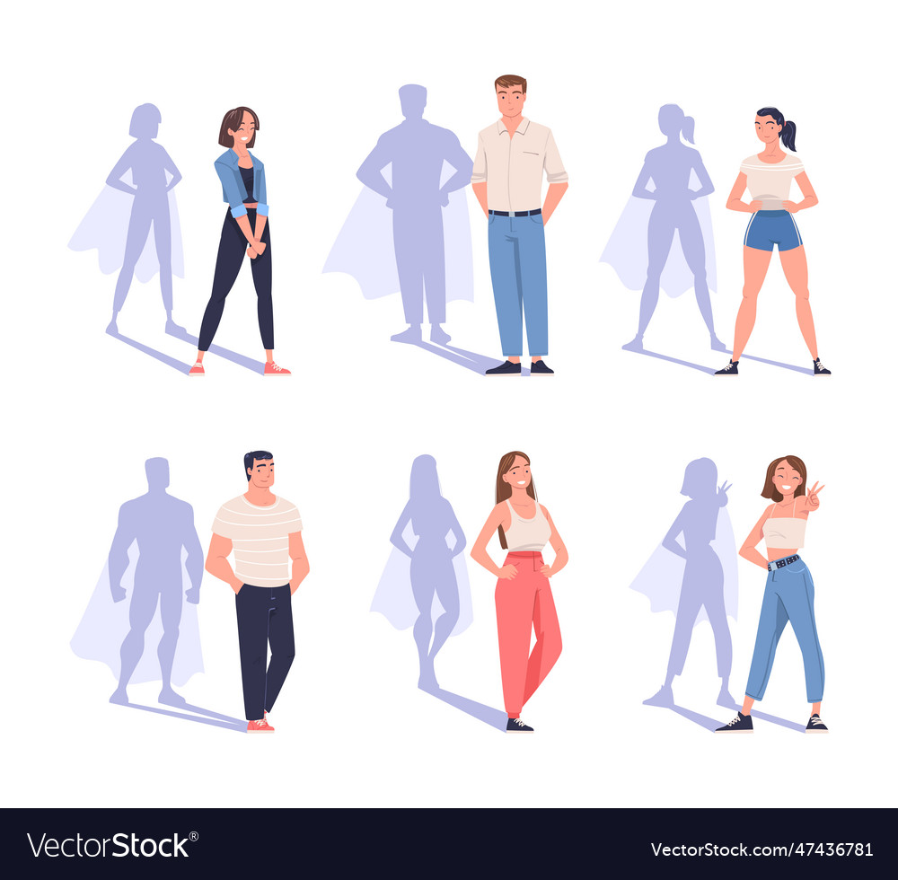 Shadow of superhero with people character standing