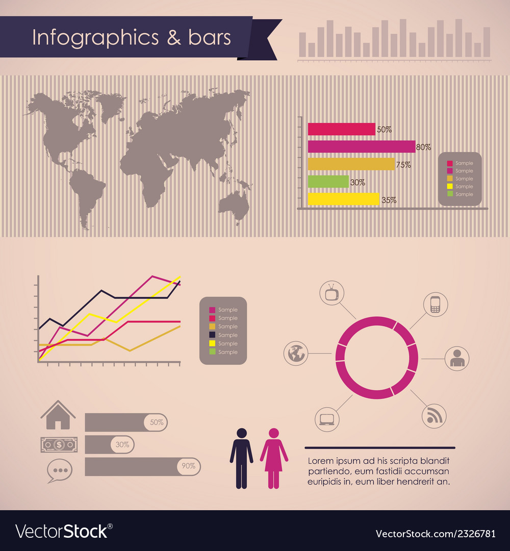 Social media infographic with colors graphs Vector Image