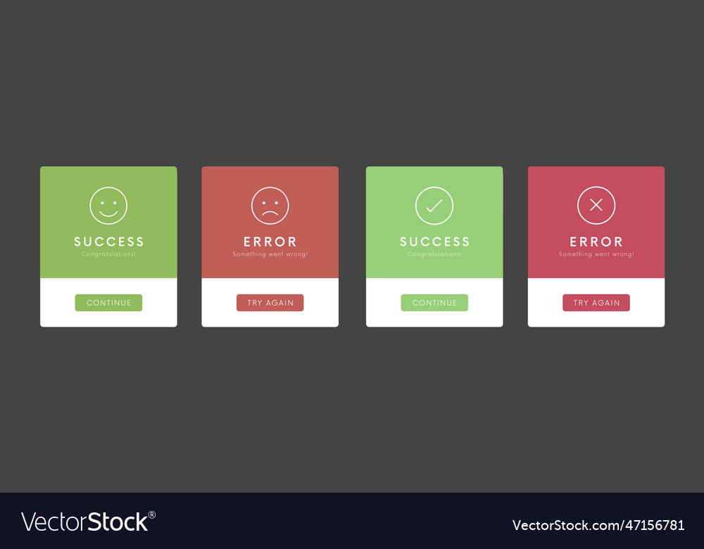 Success and error message ui banner design happy Vector Image
