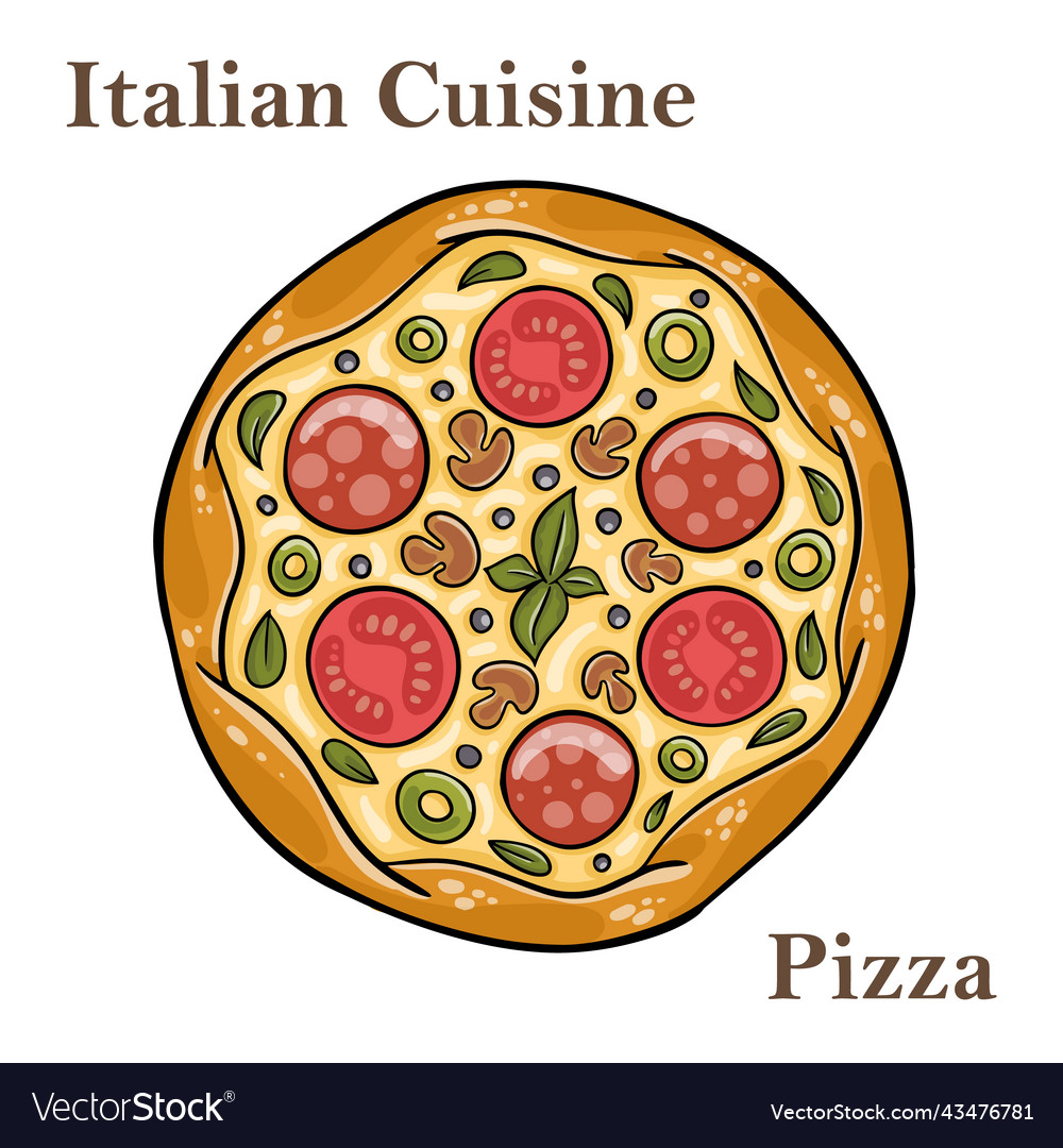 Tasty Pepperoni Pizza With Mushrooms And Olives Vector Image