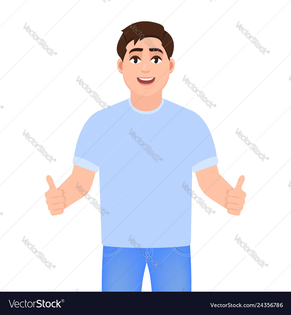 A guy shows thumbs up man shows gesture Royalty Free Vector