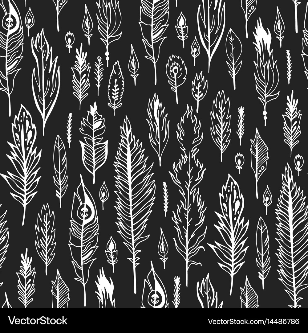 Black boho feather seamless pattern Royalty Free Vector