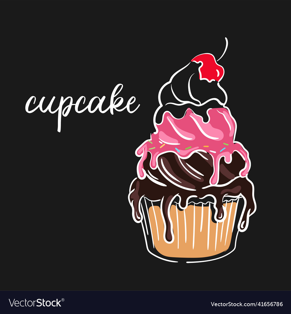 Cupcake auf dunkler Hintergrundhand gezeichnet