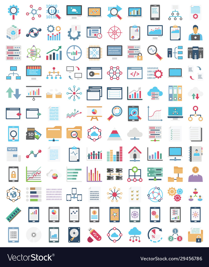 Data science color isolated icons set ever