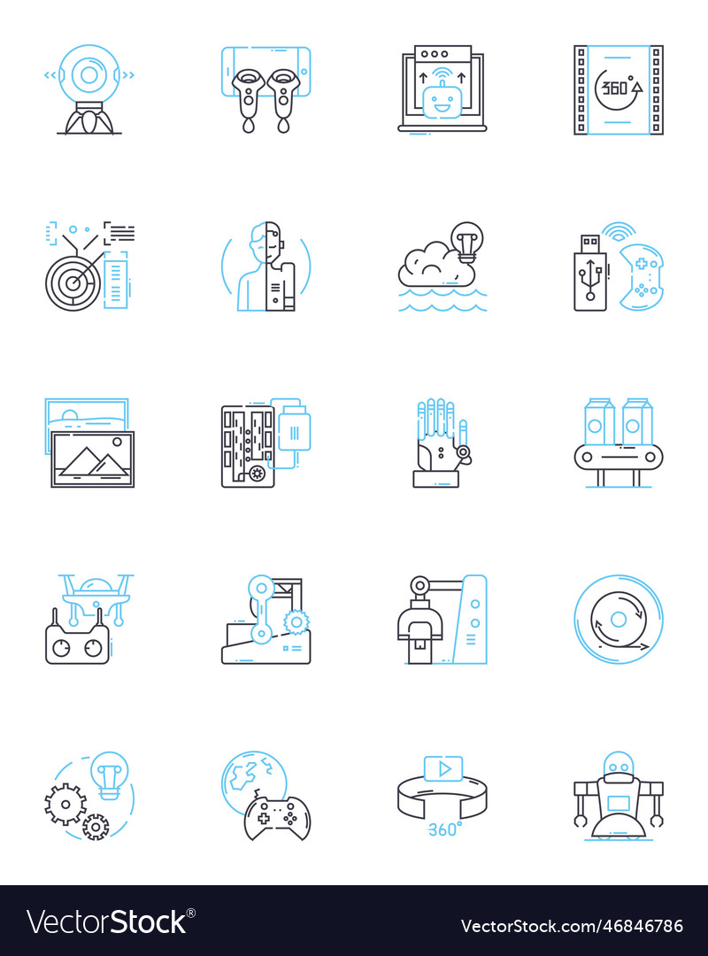Digital fabrication linear icons set additive vector image Digital fabrication linear icons set additive