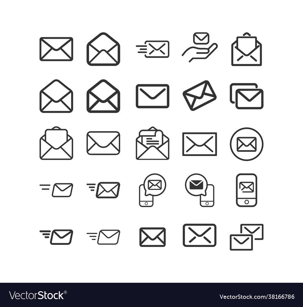Envelope line icon set e-mail message symbol vector image Envelope line icon set e-mail message symbol