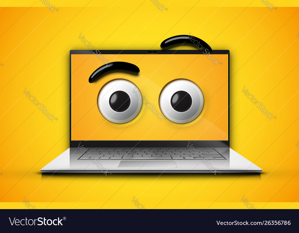 High-detailed emoticon eyes on a notebook screen Vector Image