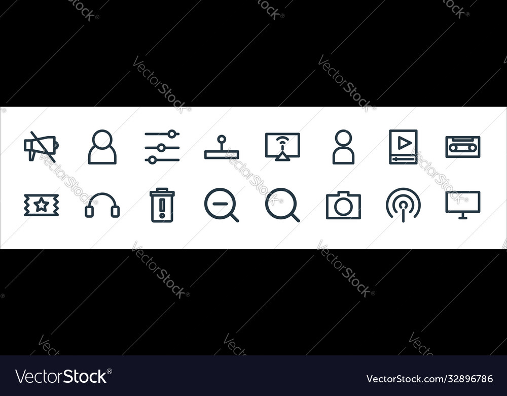Multimedia line icons linear set quality vector image Multimedia line icons linear set quality