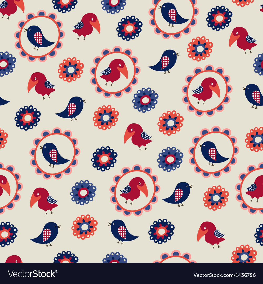 Seamless pattern with birds and flowers Royalty Free Vector