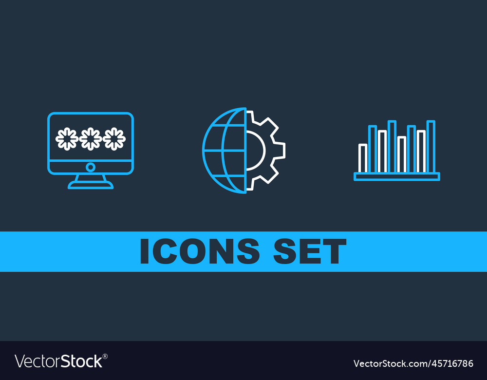 Set line pie chart infographic monitor