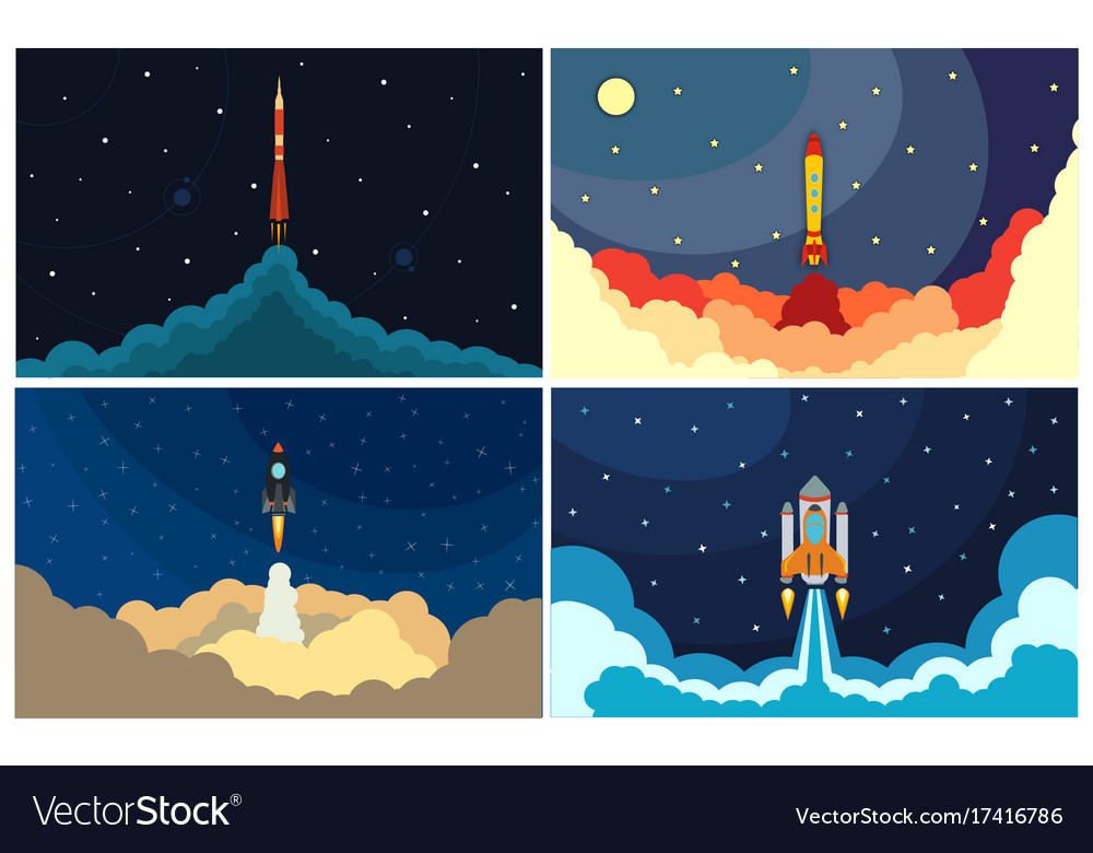 Set of space rocket launch