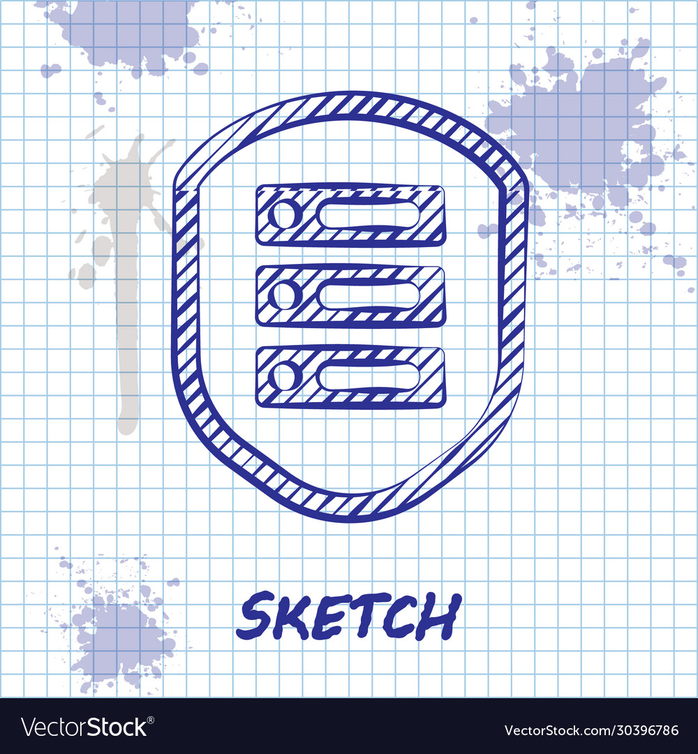 Sketch line server with shield icon isolated