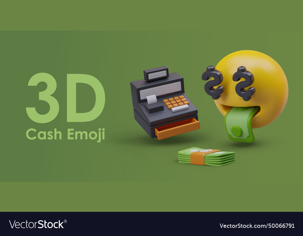 3d cash emoji emoticon looking shocked Royalty Free Vector