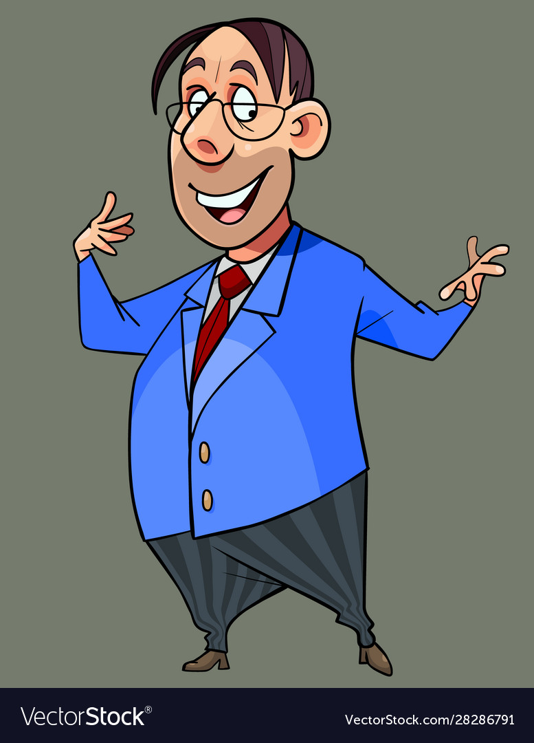 Cartoon smiling man in suit emotionally waved his Vector Image