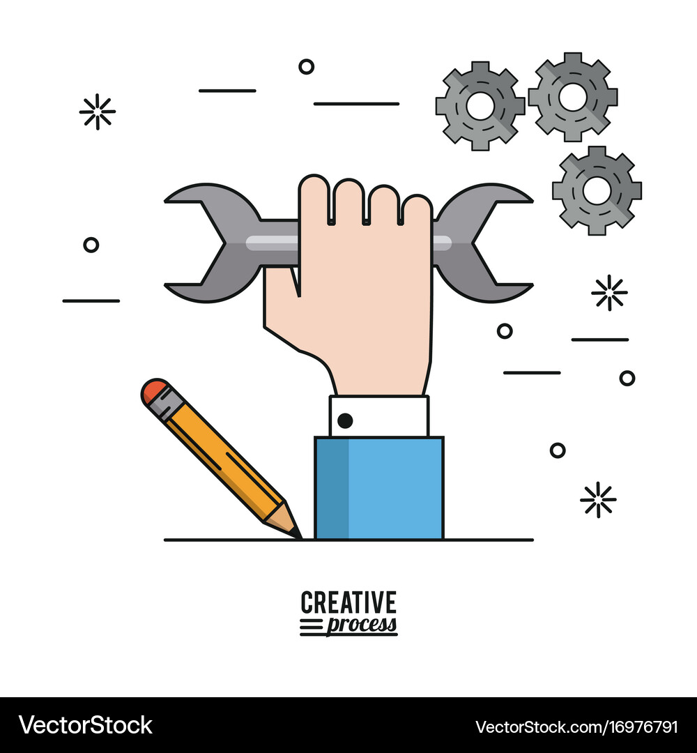 Colorful poster creative process hand Royalty Free Vector