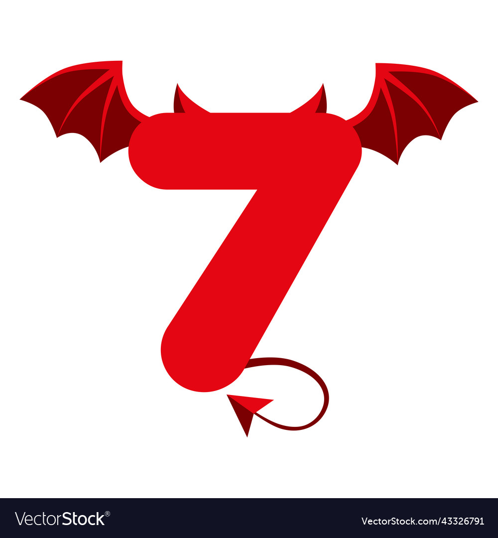 Devil red 7 number with wings for ui games vector image Devil red 7 number with wings for ui games
