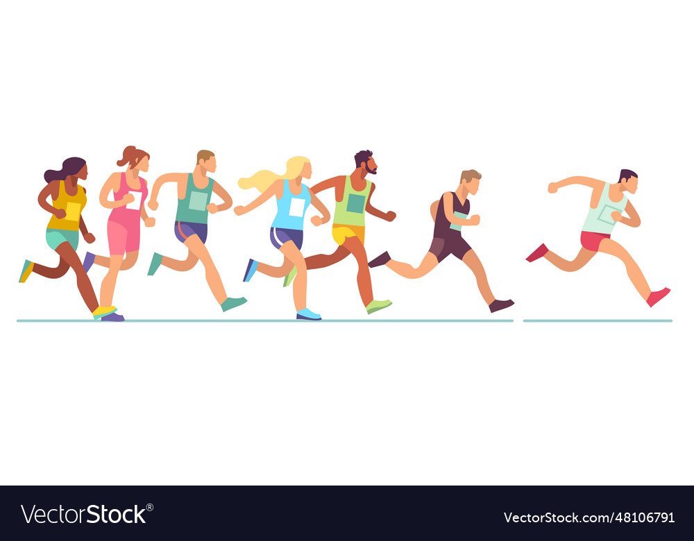 Running people men and women in sports clothes
