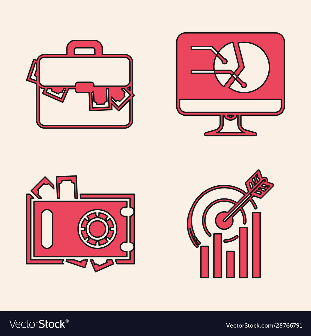 Set target with graph chart briefcase and money Vector Image Set target with graph chart briefcase and money