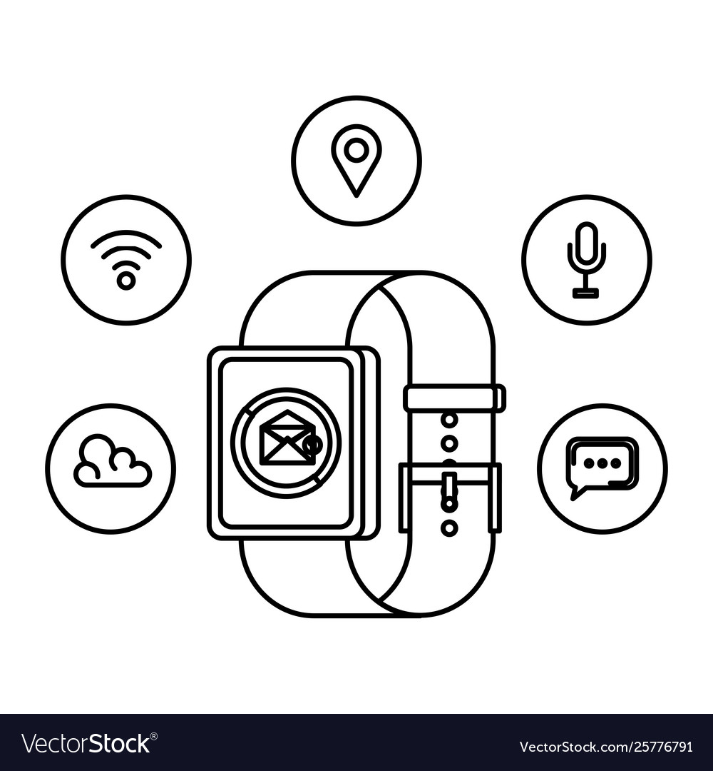 Smartwatch with envelope email and applications vector image Smartwatch with envelope email and applications