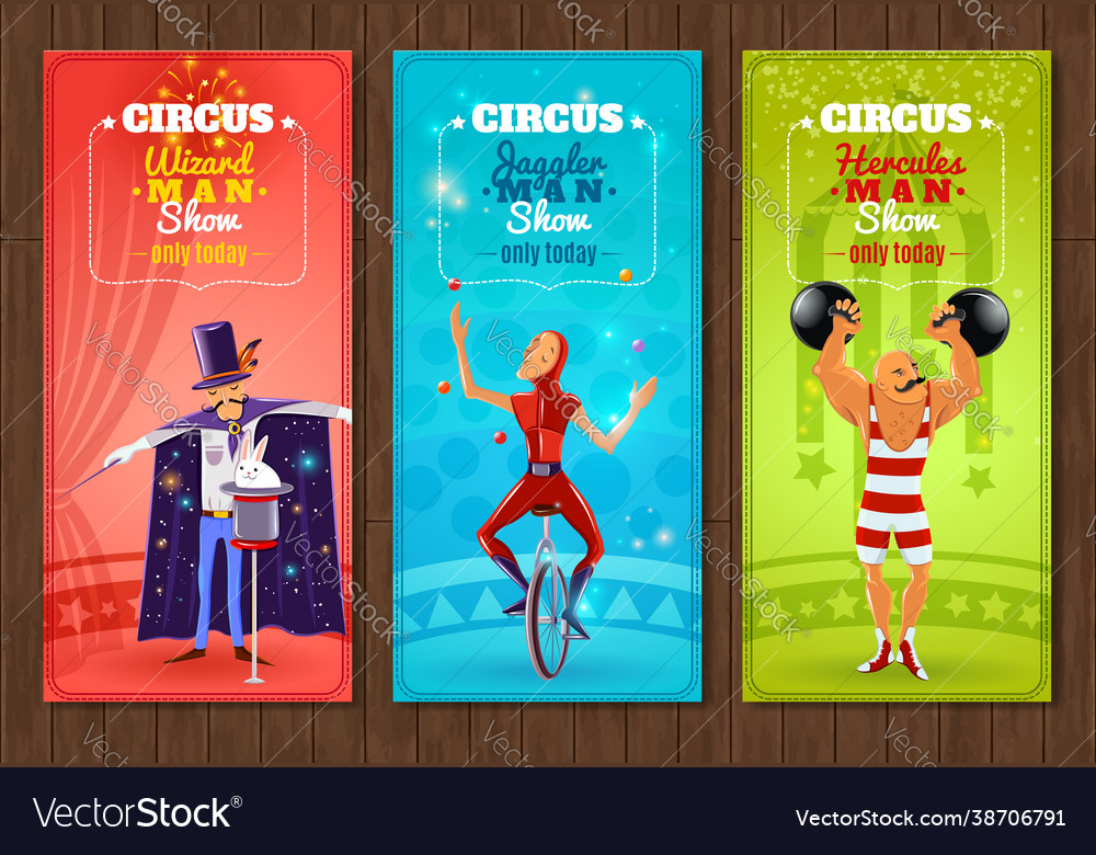 Travelling circus show flat banners set