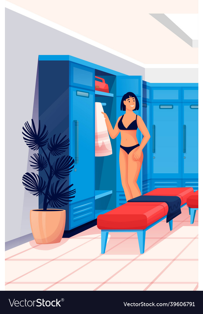 Woman changing clothes in locker room scene