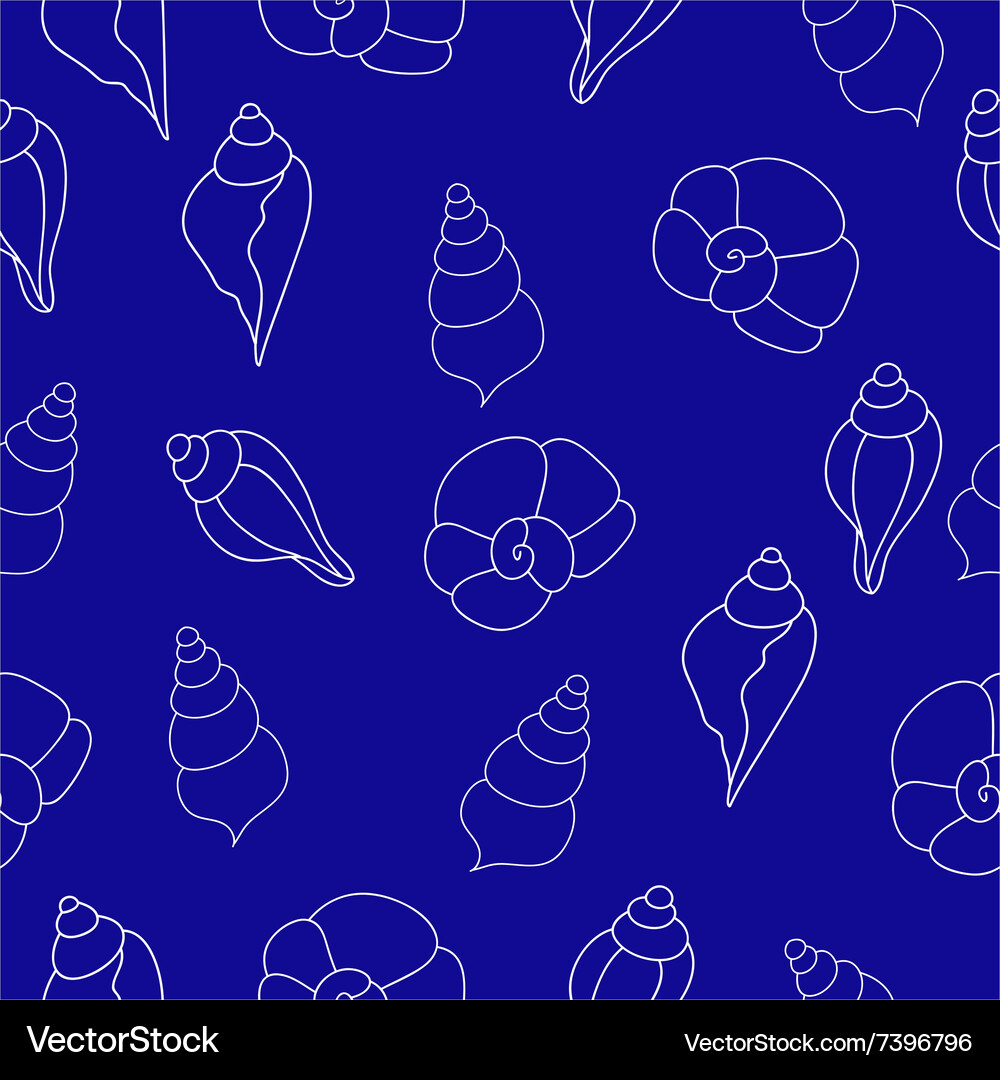 Blue seamless pattern with seashells Royalty Free Vector