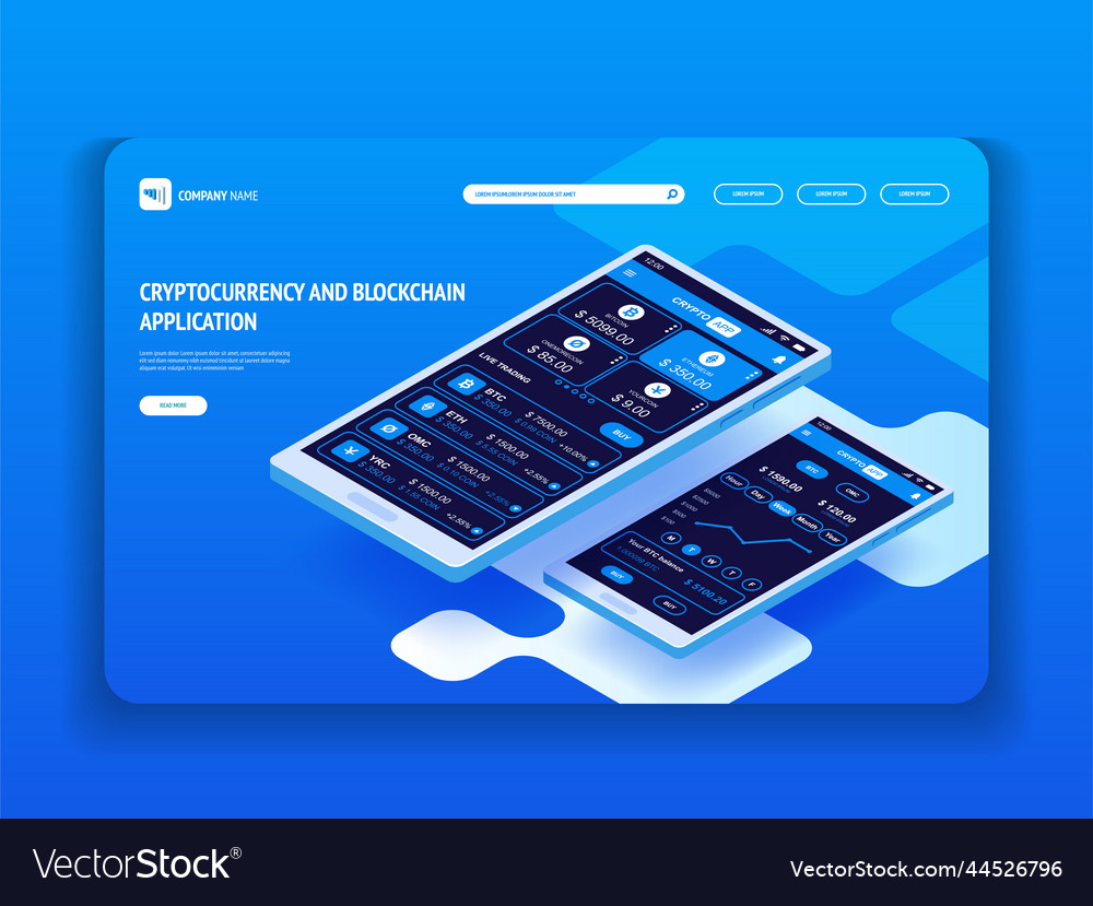 Cryptocurrency and blockchain application vector image Cryptocurrency and blockchain application