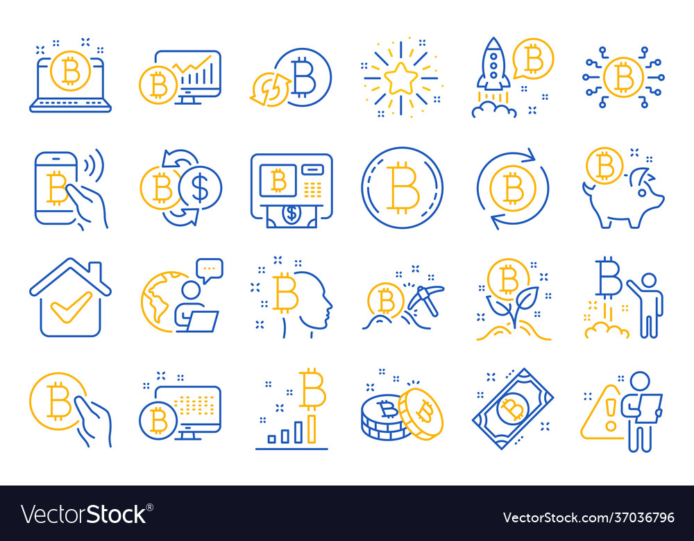 Cryptocurrency line icons set blockchain