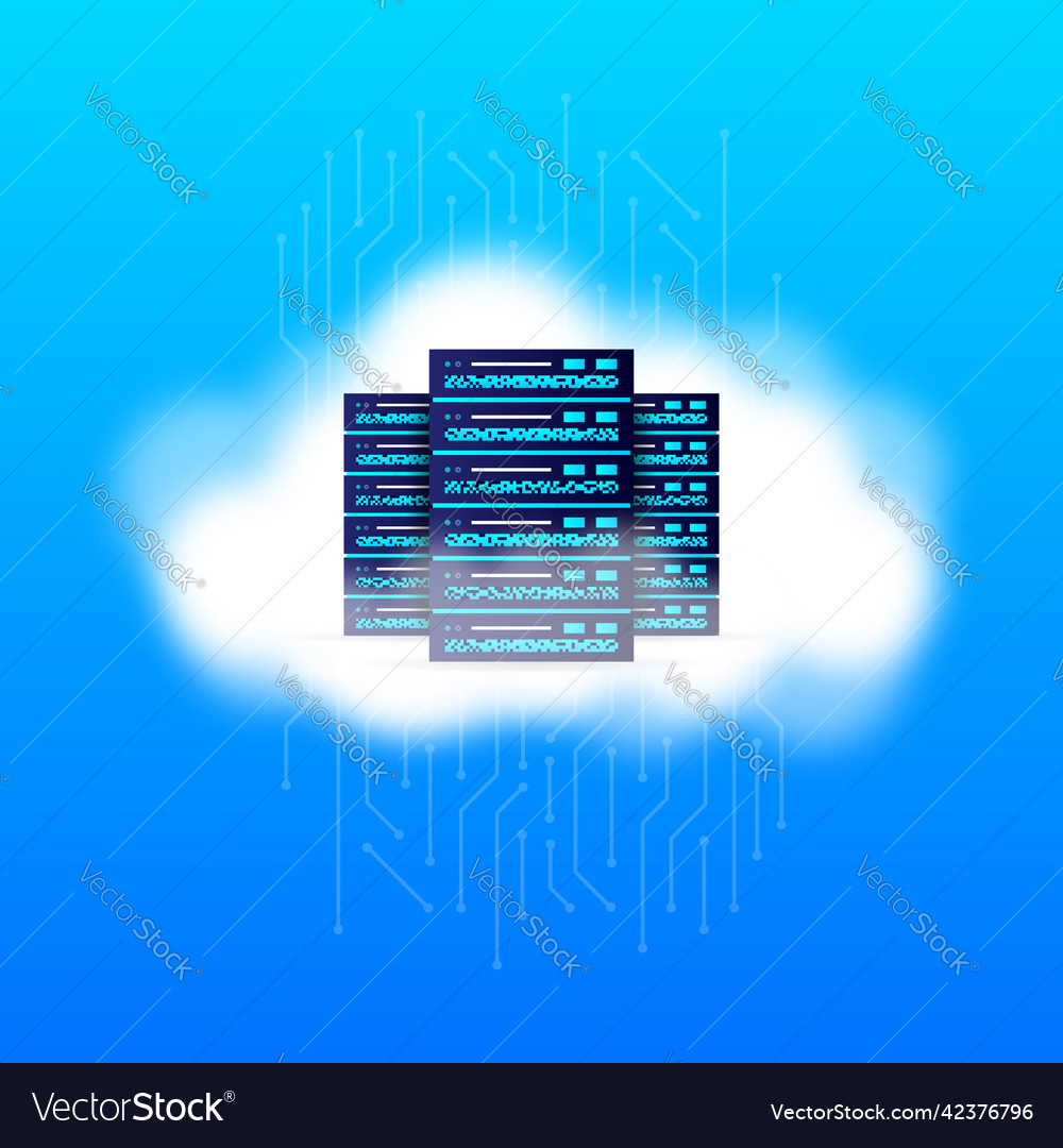 Data base cloud network servers computer vector image Data base cloud network servers computer