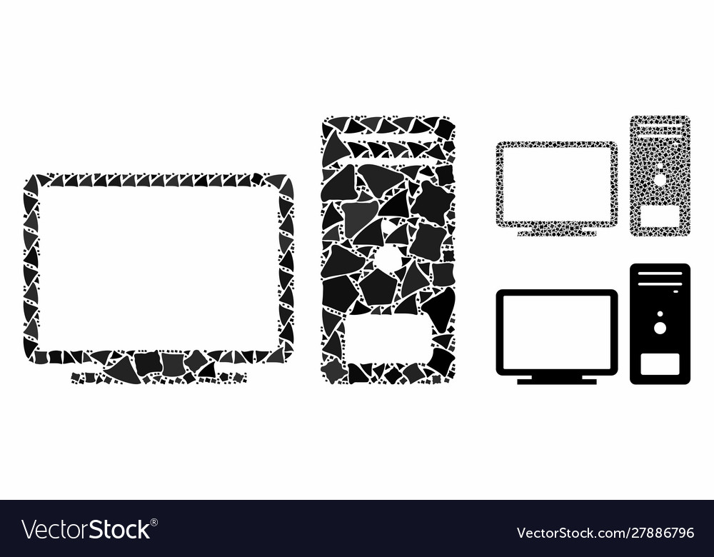 Desktop computer mosaic icon humpy elements vector image Desktop computer mosaic icon humpy elements