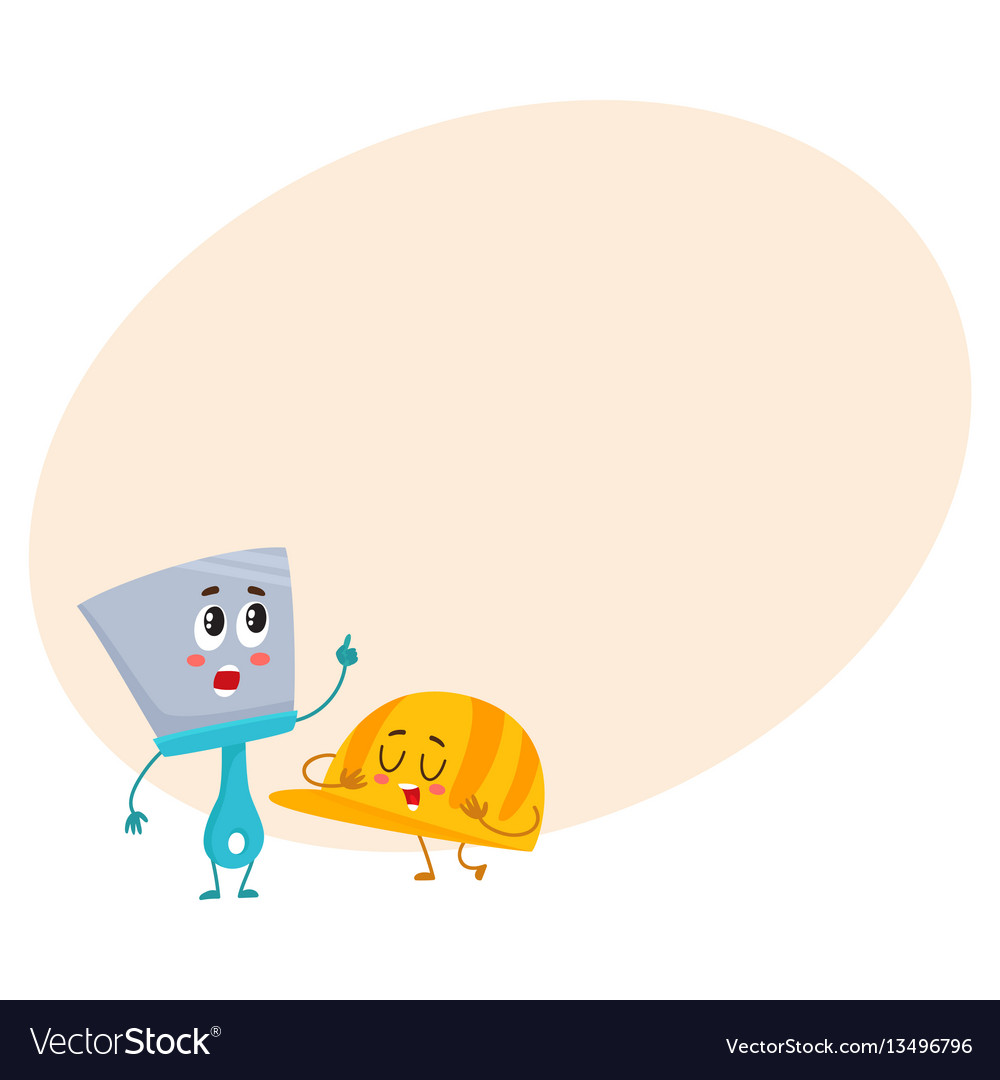 Funny hand trowel pointing up and helmet hard hat Vector Image
