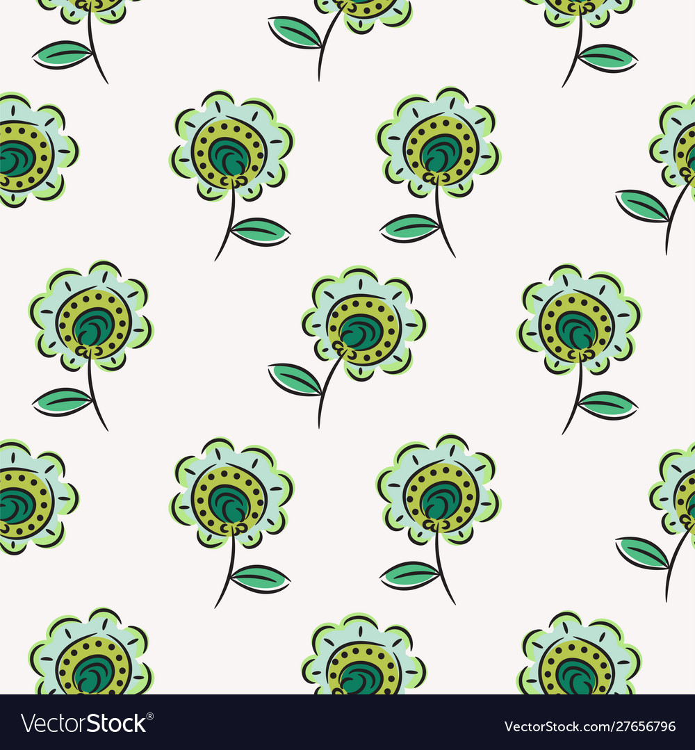 Green sketched flowers seamless pattern texture Vector Image