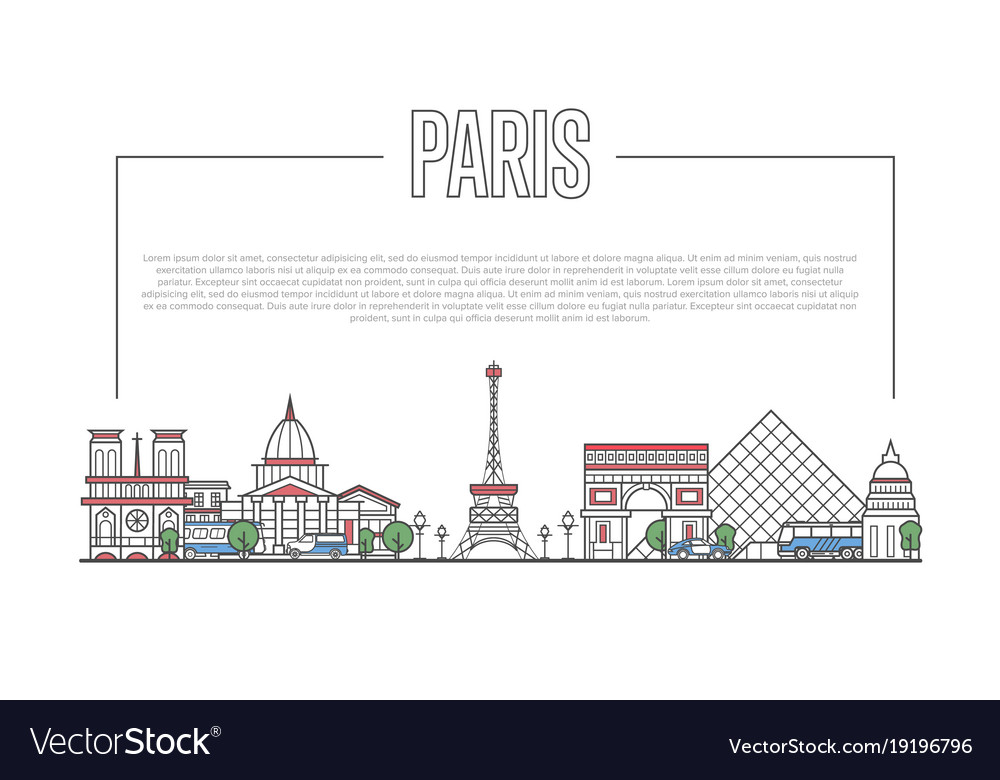 Paris landmark panorama in linear style