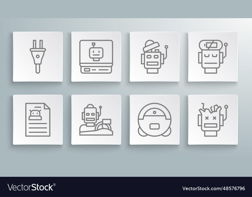 Set line technical specification robot humanoid vector image Set line technical specification robot humanoid